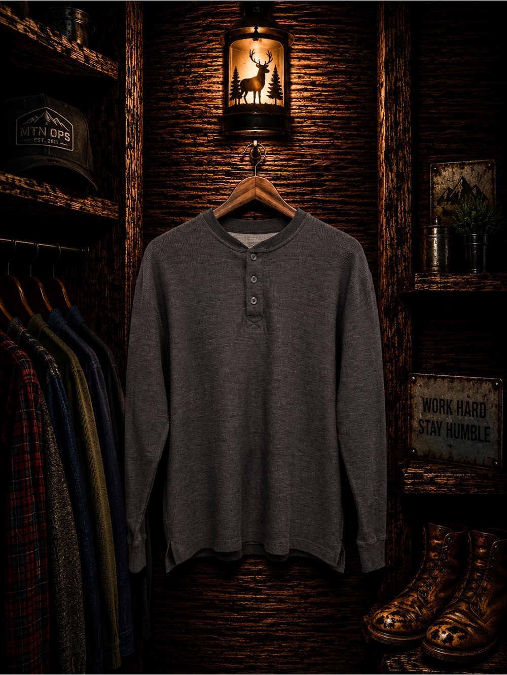 Redhead Thermal Henley Button Up NWOT Mens Large Gray